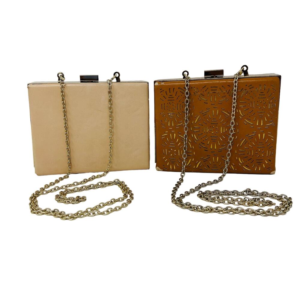 Lot of 2 Natasha Couture Box Chain Clutch Metal Bag Purse